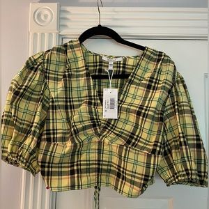 Derek Lam Cropped Yellow Plaid Top